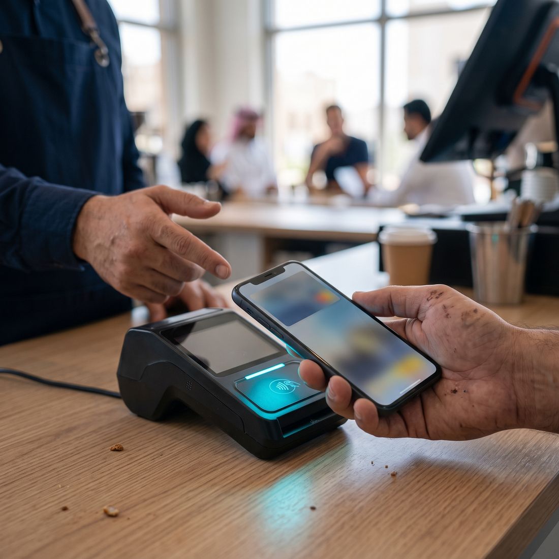 A customer paying with a phone